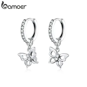 Funkelnde kleine Schmetterlings-Ohrhänger, Klappcreolen mit Zirkonia | 925 Silber Ohrringe brand: Bamoer