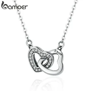 Herz-Halskette, Romantisches Ring-Collier aus zwei Herzen, mit Zirkonia | 925 Silber brand: Bamoer