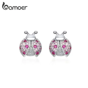 Rosa funkelnde Marienkäfer Ohrstecker, Zirkonia-Kristalle, 3D | 925 Silber Ohrringe brand: Bamoer