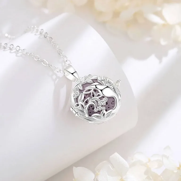 18mm, Versilberter Kolibri, Schmuck-Käfig mit 6 Lavakugeln als Diffuser | Aromatherapie brand: Eudora