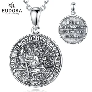 Heiliger Christophorus, Schutzheiliger mit Halskette | 925 Vintage Silber Anhänger brand: Eudora