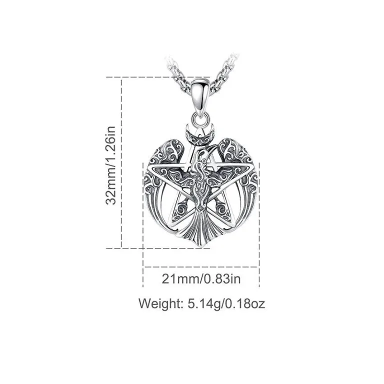 Magischer Rabe im Pentagramm, Mond Talisman oder Amulett | 925 Vintage Silber Anhänger brand: Eudora