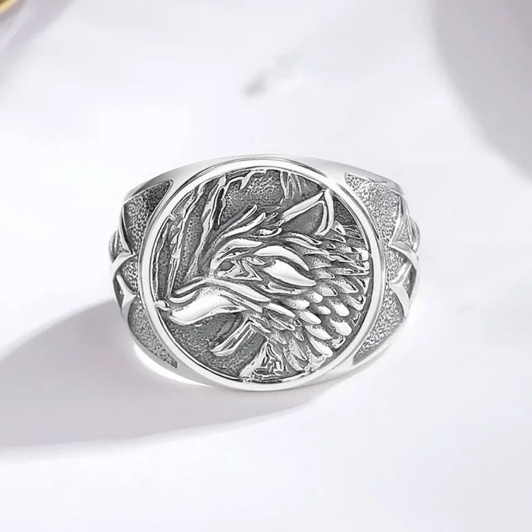 Odin’s Wolf und Valknut, offener Ring für Herren, Wikinger Schmuck | 925 Vintage Silber brand: Eudora