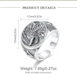Odin’s Wolf und Valknut, offener Ring für Herren, Wikinger Schmuck | 925 Vintage Silber brand: Eudora