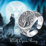 Odin’s Wolf und Valknut, offener Ring für Herren, Wikinger Schmuck | 925 Vintage Silber brand: Eudora