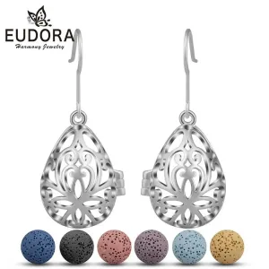 12mm Versilberte Ohrringe, Käfig mit austauschbarer Lavakugel | Aromatherapie Schmuck brand: Eudora