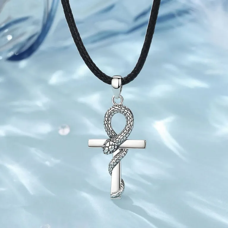 Ägyptisches Ankh Kreuz mit Schlange, Vintage Silber Anhänger | 925 Halskette brand: Eudora