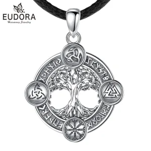 Nordischer Lebensbaum im Runenkreis (Futhark), Yggdrasil-Halskette | 925 Silber Anhänger brand: Eudora