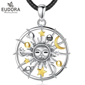 Sonne, Mond und Sterne, Teilvergoldetes Sonnenrad | 925 Silber Anhänger brand: Eudora