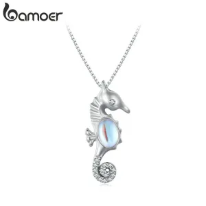 Funkelnde Seepferdchen-Halskette mit Mondstein, Seepferd | 925 Silber Anhänger brand: Bamoer