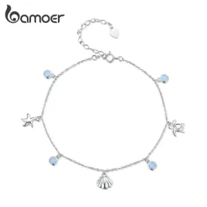 Maritimes Fußkettchen mit Opal, Muscheln und Seesternen, Urlaub! | 925 Silber Fußketten brand: Bamoer