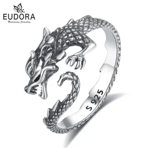 Offener Vintage Drachenring, 3D Drache, Damen & Herren | 925 Silber Ringe brand: Eudora