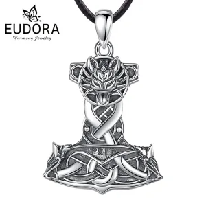 Thors Hammer mit Wolf und Runen, Keltischer Wikinger Schmuck | 925 Silber Anhänger brand: Eudora