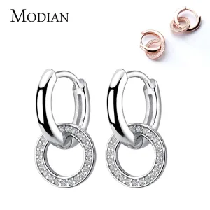 Kreise! Geometrische Klapp-Creolen, Ring mit Zirkonia, Rosé Gold | 925 Silber Ohrringe brand: Modian