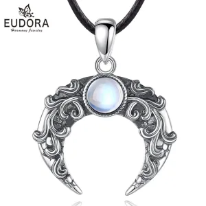 Vintage Mond mit Mondstein, Gothic Halskette für eine Wicca Mondgöttin! | 925 Silber Anhänger brand: Eudora