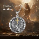 Ägyptische Göttin Isis mit goldenem Ankh Kreuz, Vintage Silber Halskette | 925 Anhänger brand: Eudora