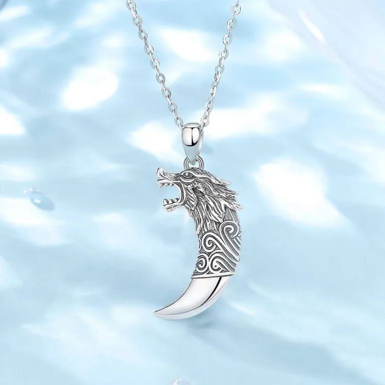 Silber Wolfszahn, Keltisches Wikinger Wolf Amulett, Tierzahn mit Halskette | 925 Silber Anhänger brand: Eudora