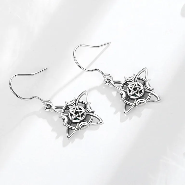 Keltischer Knoten mit Mond und Pentagramm, Okkulte Ohrringe | 925 Silber Ohrhänger brand: Eudora