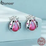 Pink! Marienkäfer mit Zirkonia, Lebendige Kristall-Ohrstecker, Glückskäfer | 925 Silber Ohrringe brand: Bamoer