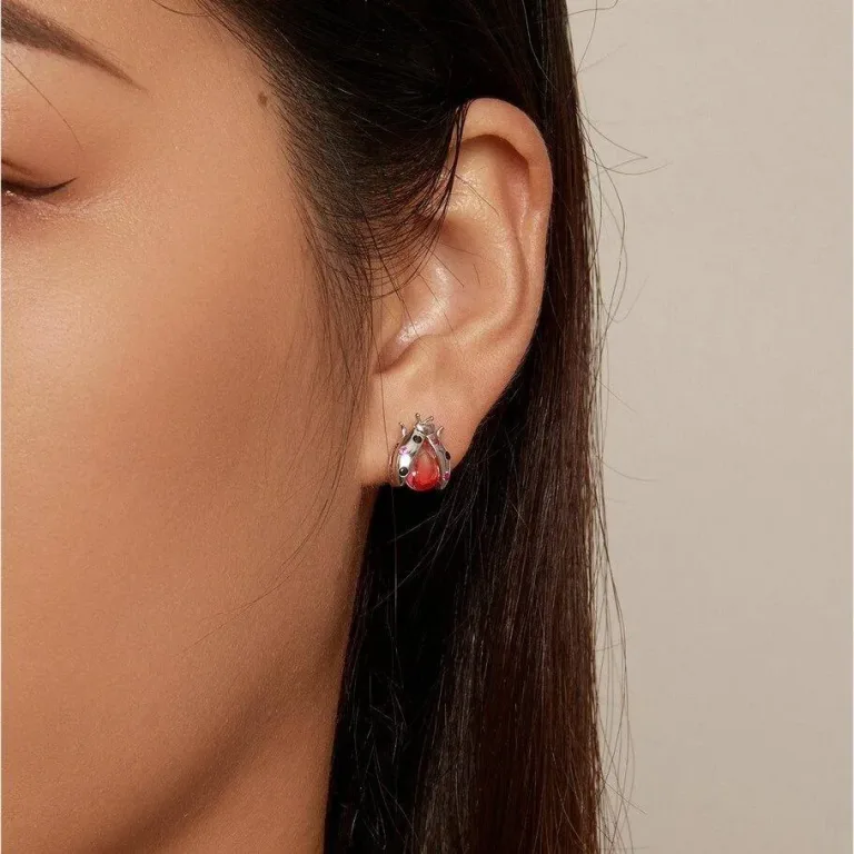 Pink! Marienkäfer mit Zirkonia, Lebendige Kristall-Ohrstecker, Glückskäfer | 925 Silber Ohrringe brand: Bamoer