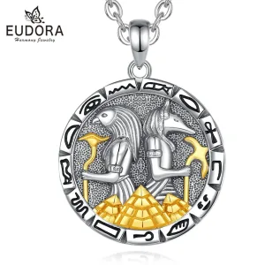 Anubis und Horus, Ägyptisches Amulett mit goldenen Pyramiden, mit Halskette | 925 Silber Anhänger brand: Eudora