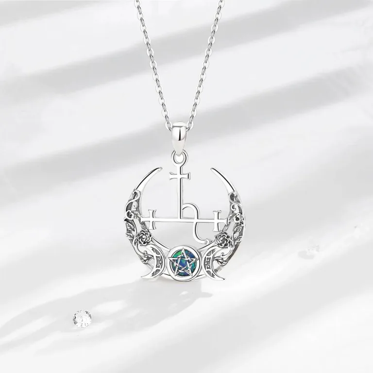 Lilith Siegel, Mondgöttin mit Rosen und Pentagramm, Wicca Halskette | 925 Silber Anhänger brand: Eudora