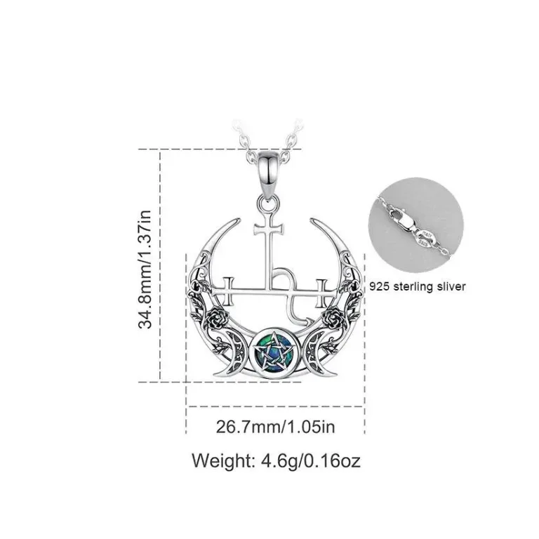 Lilith Siegel, Mondgöttin mit Rosen und Pentagramm, Wicca Halskette | 925 Silber Anhänger brand: Eudora