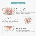 Rosa Blüten Ohrstecker, kleine Emaille Blumen mit Zirkonia, auch für Mädchen | 925 Silber Ohrringe brand: Bamoer