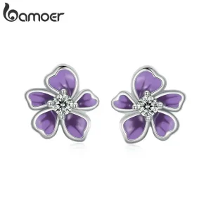 Lila Blüten Ohrstecker, violette Blumen mit Zirkonia, auch für Mädchen | 925 Silber Ohrringe brand: Bamoer