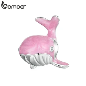 Pink-Rosa Walfisch, 3D Emaille Tier Charm fürs Pandora-Armband | 925 Silber Beads & Charms brand: Bamoer