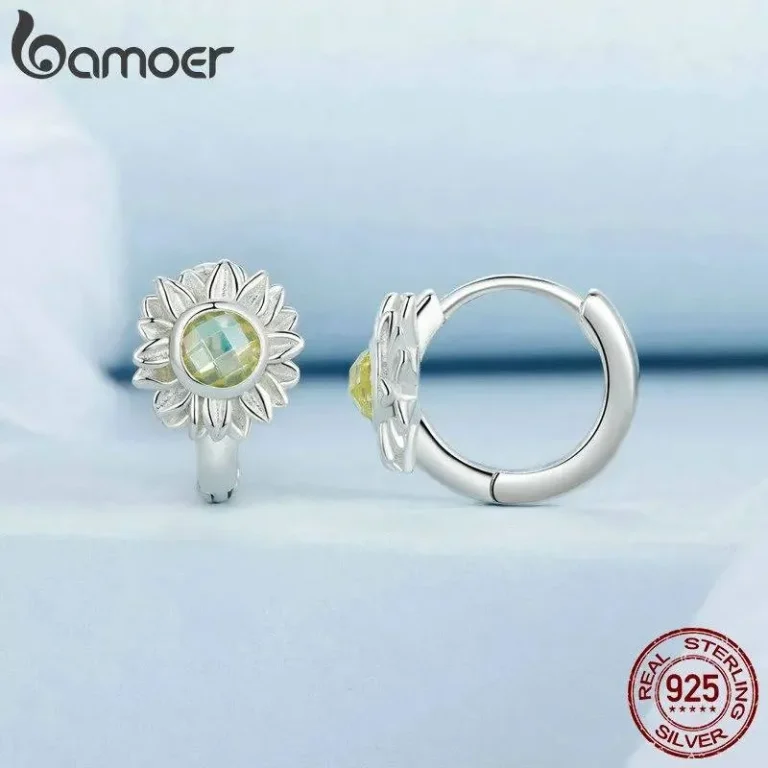 Sonnenblumen Ohrringe! Strahlend gelbe Blüten Creolen | 925 Silber Klappcreolen brand: Bamoer