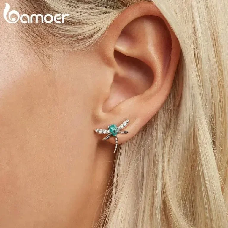 Zarte Libellen Ohrstecker mit grünem Kristall und Zirkonia | 925 Silber Ohrringe brand: Bamoer