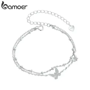 Double-Layer Schmetterling Armband mit Zirkonia-Kristallen | 925 Silber Armkettchen brand: Bamoer