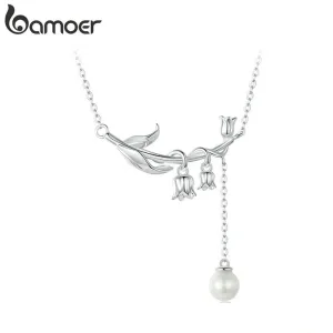 Frühlings-Collier! Maiglöckchen Blume mit Muschel-Perle | 925 Silber Halskette brand: Bamoer
