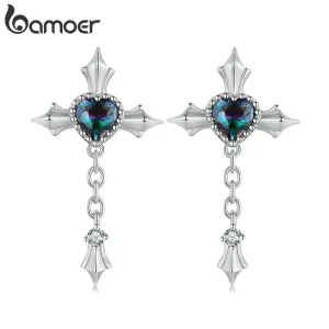 Ketten-Kreuze, Vintage Kreuz-Ohrhänger mit Kristall-Herz, Gothic Romantik! | 925 Silber Ohrringe brand: Bamoer