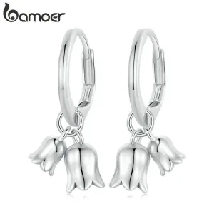 Maiglöckchen Ohrringe! Kleine Klapp-Creolen als Blumen Ohrhänger | 925 Silber brand: Bamoer