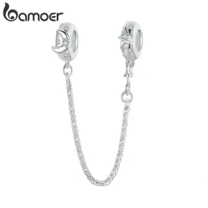 Sicherheitskette mit Mond und Stern, Zopfkette fürs Charm-Armband | 925 Silber Beads brand: Bamoer