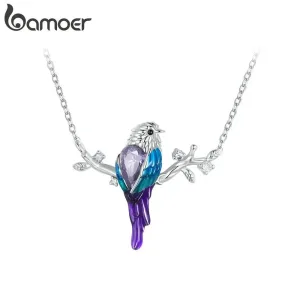 Traumhaftes Vogel-Collier! Lebendiges blau-lila Vögelchen, Opalracke mit Kristall | 925 Silber Halskette brand: Bamoer