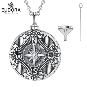 Befüllbarer Vintage Kettenanhänger mit Kompass, Memorial Asche Urne Halskette | 925 Silber Medaillons brand: Eudora