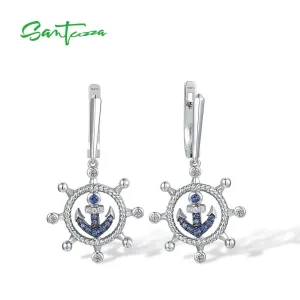 Maritime Schiffs Anker Ohrhänger! Blau Funkelnde Klappcreolen von Santuzza | 925 Silber Ohrringe brand: Santuzza