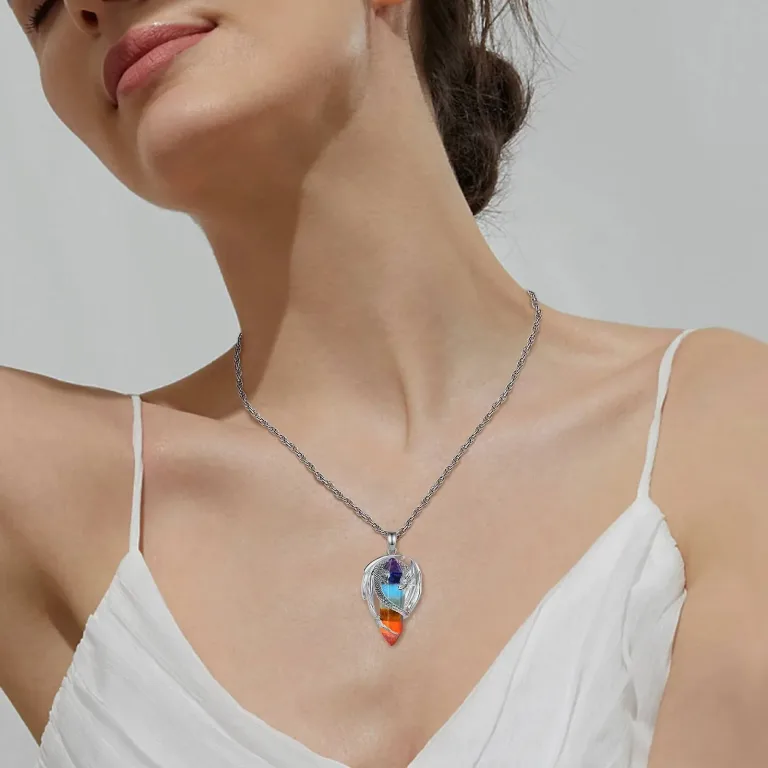 Silber Drache am Chakra Kristall, Chakren-Drachenschmuck Halskette | Edelstein Anhänger brand: Eudora