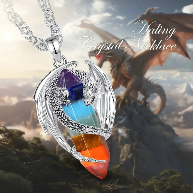 Silber Drache am Chakra Kristall, Chakren-Drachenschmuck Halskette | Edelstein Anhänger brand: Eudora