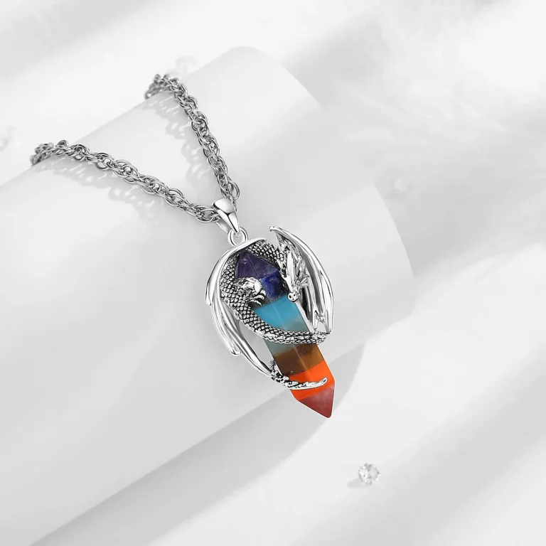 Silber Drache am Chakra Kristall, Chakren-Drachenschmuck Halskette | Edelstein Anhänger brand: Eudora