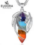 Silber Drache am Chakra Kristall, Chakren-Drachenschmuck Halskette | Edelstein Anhänger brand: Eudora