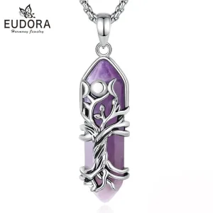 Amethyst Kristall mit Lebensbaum und dreifaltigem Mond, Wicca Halskette | Edelstein Anhänger brand: Eudora