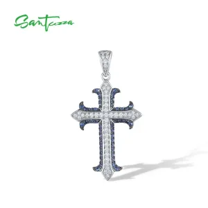 Blau-weißes Kristall Kreuz, Elegantes Christliches Zirkonia-Kreuz von Santuzza | 925 Silber Anhänger brand: Santuzza