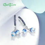 Blaue Maiglöckchen oder Tulpen Creolen, Emaille-Ohrhänger mit Zirkonia | 925 Silber Ohrringe brand: Santuzza