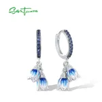 Blaue Maiglöckchen oder Tulpen Creolen, Emaille-Ohrhänger mit Zirkonia | 925 Silber Ohrringe brand: Santuzza