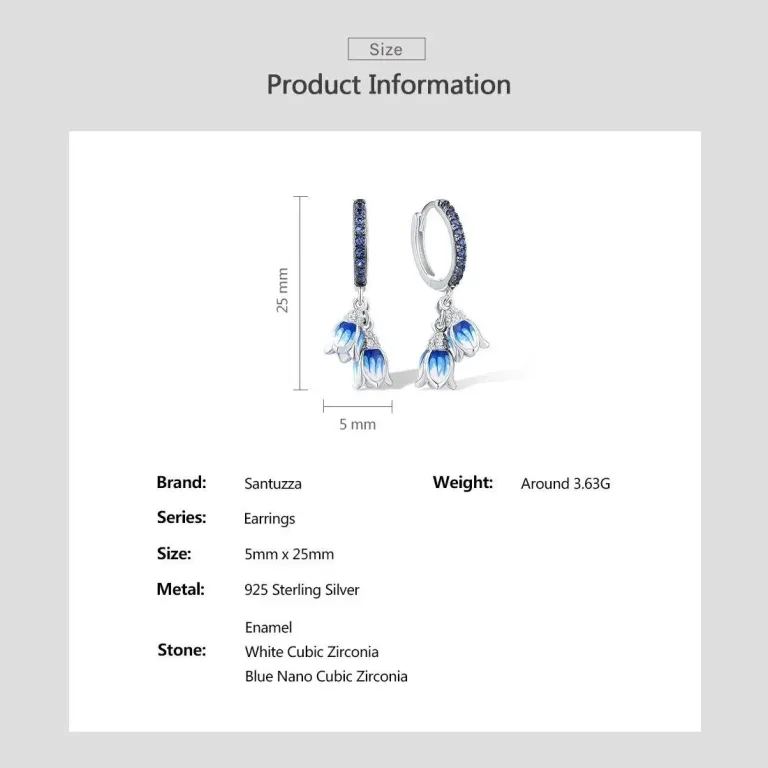 Blaue Maiglöckchen oder Tulpen Creolen, Emaille-Ohrhänger mit Zirkonia | 925 Silber Ohrringe brand: Santuzza