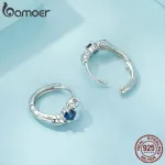 Saphir-blaue Schlangen Creolen, Bamoer Klappcreolen mit Zirkonia-Kristallen | 925 Silber Ohrringe brand: Bamoer